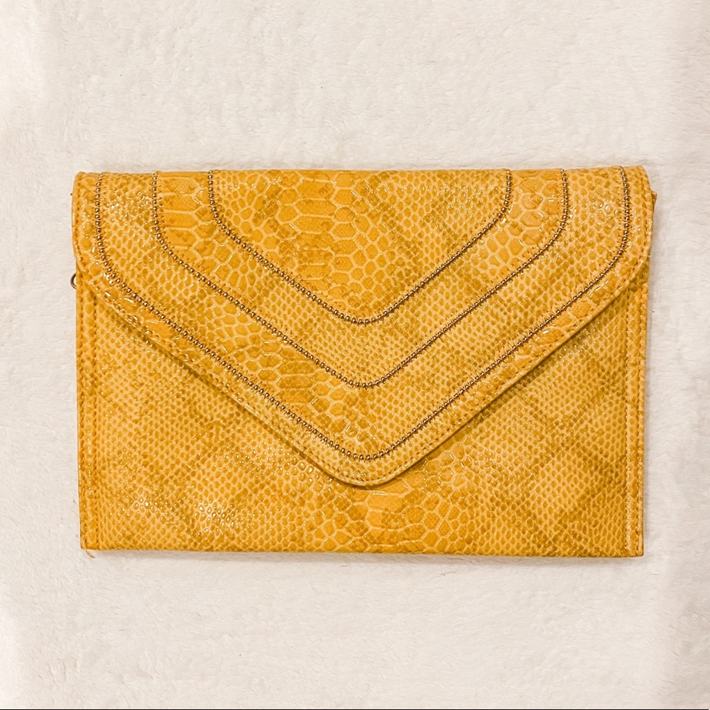 Mustard Snake Print Clutch - Jennifer Lopez